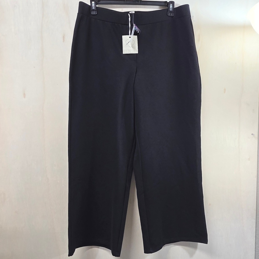 By Design Black Wide Leg Pants Ponte Knit Pull On Womens 1X NEW